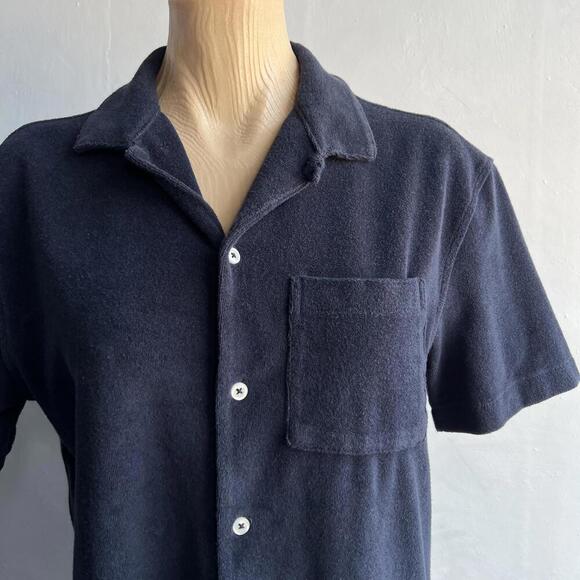 GAP Women's XS Blue Short Sleeve Button Down Shirt Top Terry Cloth Terrycloth - Picture 8 of 11